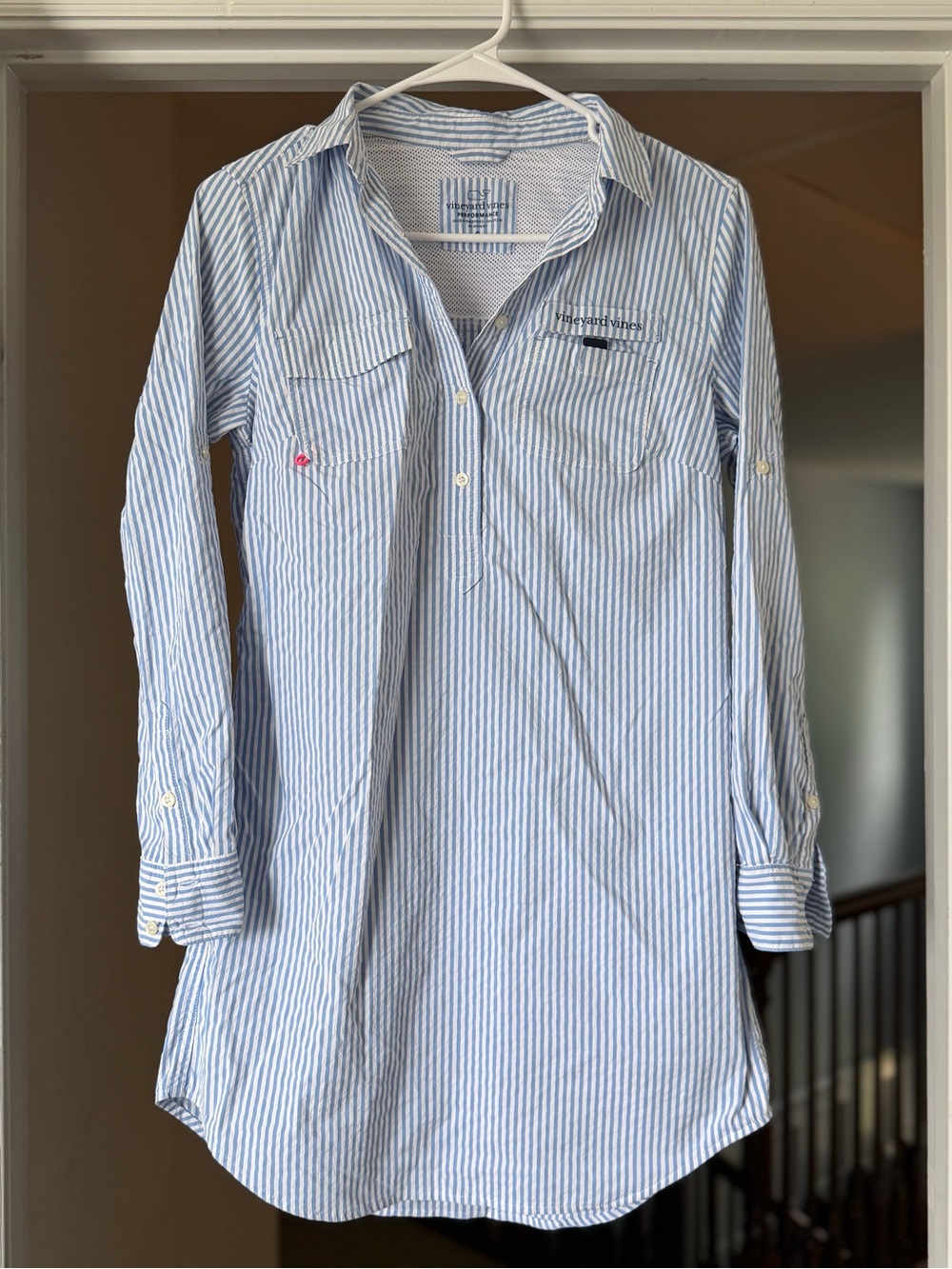 Vineyard Vines Seersucker Harbor Shirt Cover-Up Blue Stripe Size 0